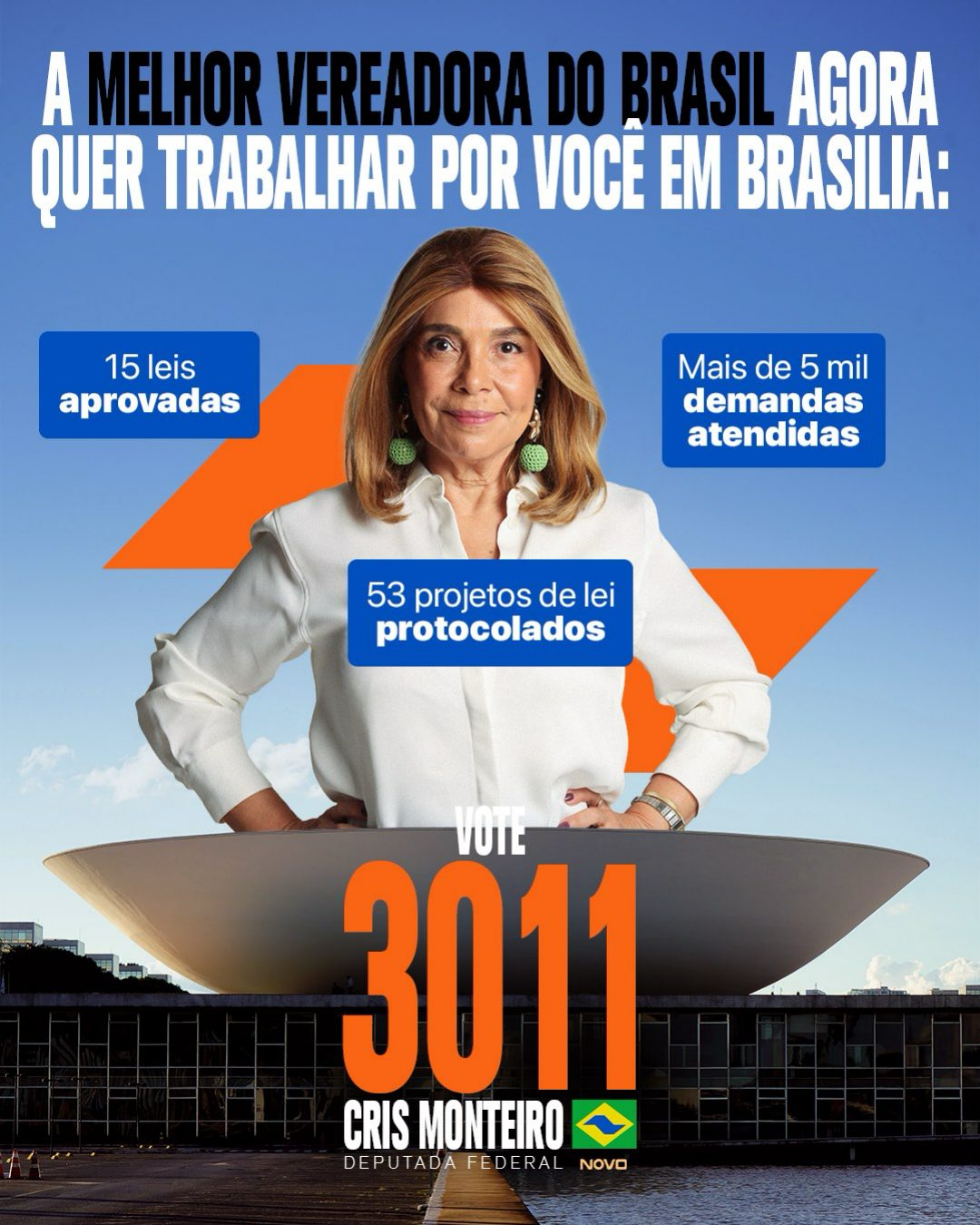 Vote 3011 · Cris Monteiro · Deputada Federal · NOVO